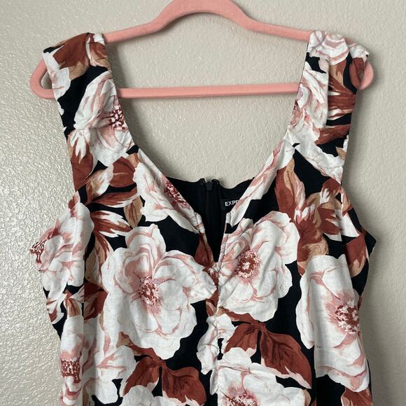 Express Dress Womens XL Black Tan Floral Mini Ruched Sheath Cocktail Preppy NWT - Picture 5 of 14